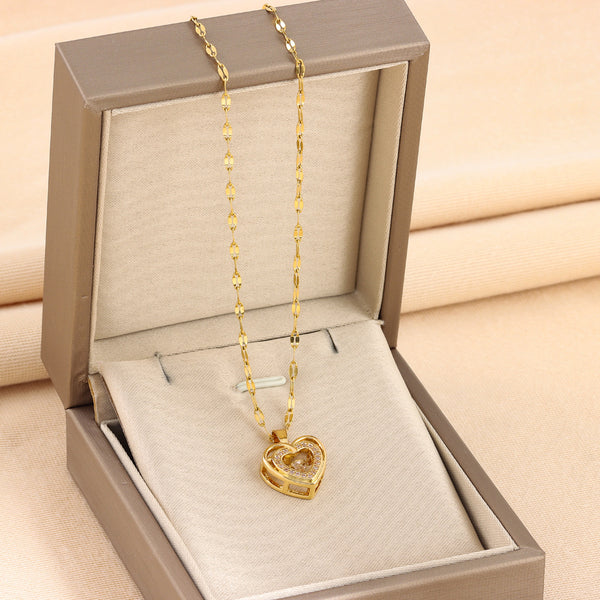 RAIRA Pure Gold  plated Double layer Heart Love Necklace with stone , Titanium steel Pendant For Women & Girl's 💓💓