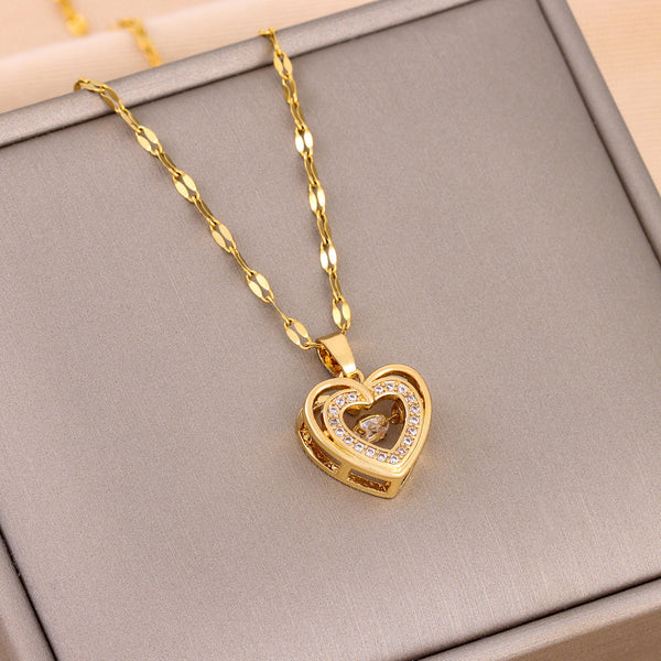 RAIRA Pure Gold  plated Double layer Heart Love Necklace with stone , Titanium steel Pendant For Women & Girl's 💓💓