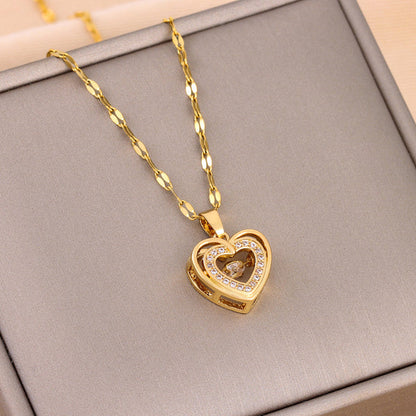 RAIRA Pure Gold  plated Double layer Heart Love Necklace with stone , Titanium steel Pendant For Women & Girl's 💓💓