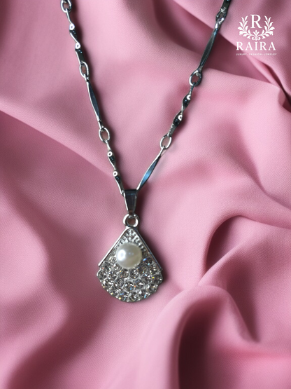 RAIRA Crystal Pearl Pendant For Women & Girls Silver cubic zirconia Stainless Steel Pandent