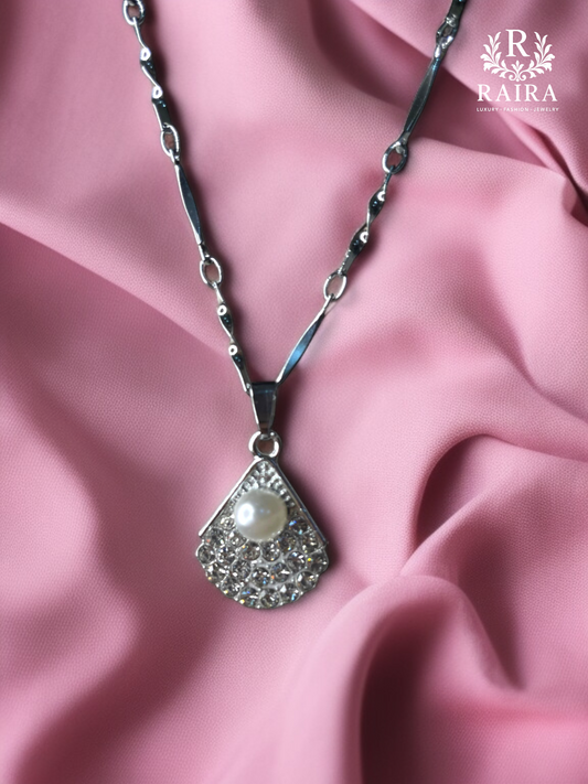 RAIRA Crystal Pearl Pendant For Women & Girls Silver cubic zirconia Stainless Steel Pandent