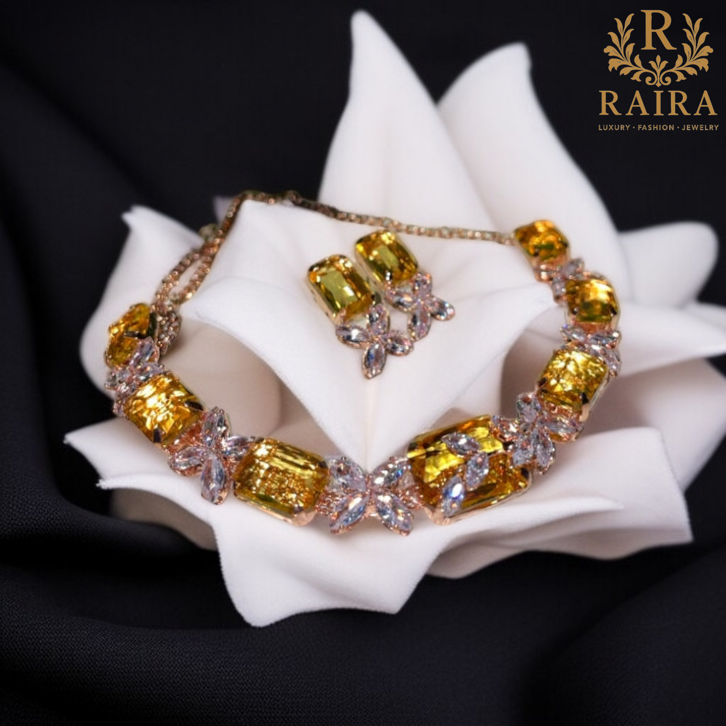 RAIRA Rhodium-Plated American Diamond Stone Studded Jewellery Traditional Style Necklace