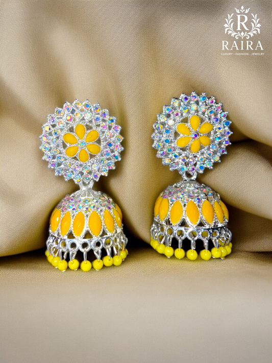 RAIRA Traditional Indian Gold Plated yellow Polki , Crystal Studded Jhumka Earring For Women & girls