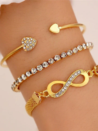 RAIRA Set of 3 Multilayer Charm Bangle Gold Plated Bracelet Adjustable for Women and Girls (Golden)