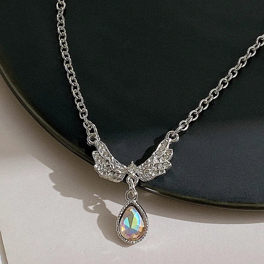RAIRA Fashion Angel Wings Water Droplets Alloy Inlay Rhinestones Women's Pendant Necklace 1 Piece