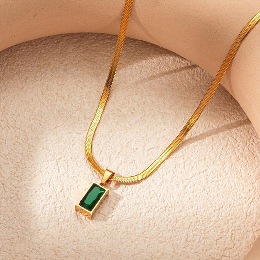 RAIRA Necklace for Women Stainless Steel Geometric Square Green Crystal Pendant Necklace For Women & Girls
