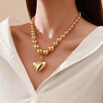 RAIRA Ball Beaded Chain and Heart Pendant Necklace for Women Trendy Choker