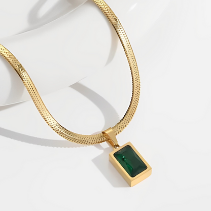 RAIRA Necklace for Women Stainless Steel Geometric Square Green Crystal Pendant Necklace For Women & Girls