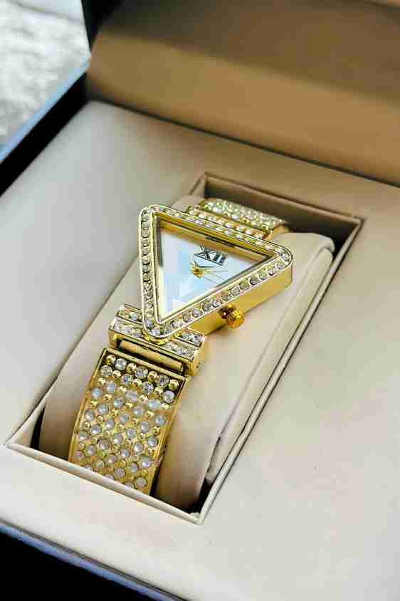 RAIRA Diamond Studded Triangle case and brecelet Strap Quartz Analogue Wrist Watches for Women's & Girl's