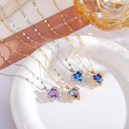 RAIRA 18K Gold Plated Colorful Crystal Diamond Ocean Heart Angel Wings Pendant Women Fashion Jewelry Necklaces
