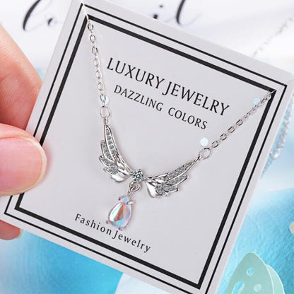 RAIRA Fashion Angel Wings Water Droplets Alloy Inlay Rhinestones Women's Pendant Necklace 1 Piece