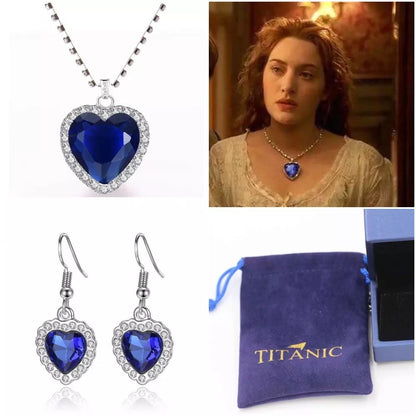 RAIRA Titanic Blue Ocean Heart Crystal Pendant Set for Girls and Women Valentine Special