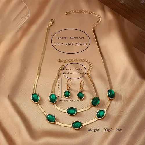 RAIRA Round Gemstone Jewellery Set Necklace Bracelet Earrings Snake Chain Women's Jewellery Elegant Classic