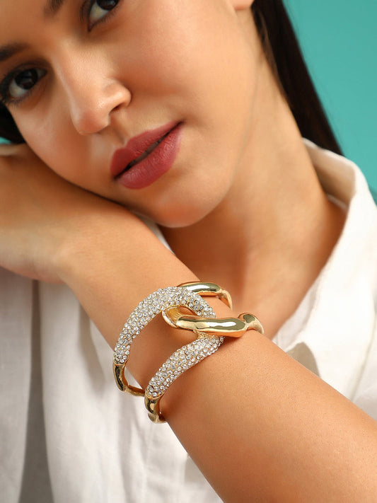 RAIRA  Opposta Cuff Bracelet for Casual Wear | Metallic Silver | Alloy Material | Artificial Stone | For Women & Girls