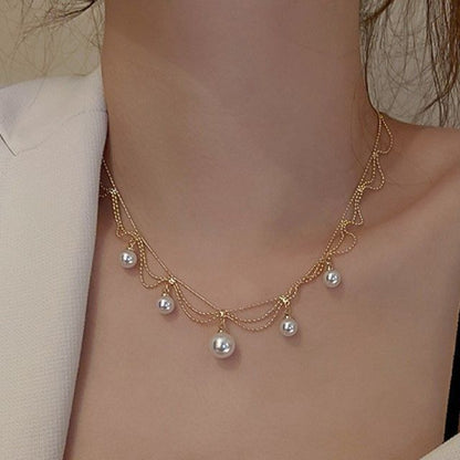 RAIRA Pearl Choker Vintage Style Necklace Golden Plated Chain For Women & Girl's
