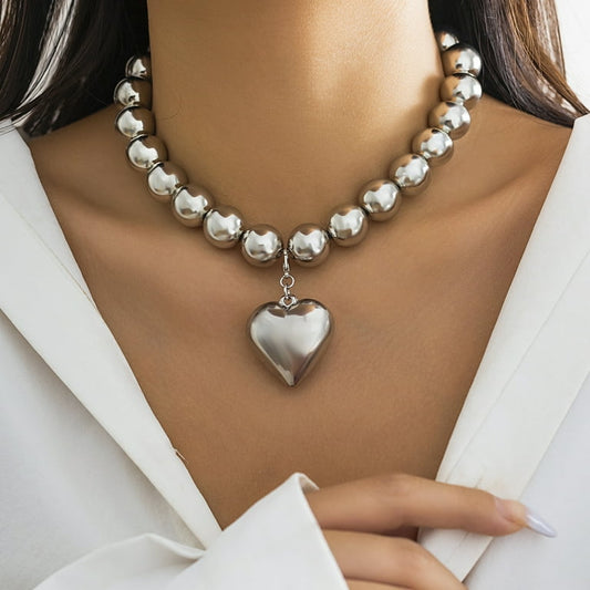 RAIRA Ball Beaded Chain and Heart Pendant Necklace for Women Trendy Choker
