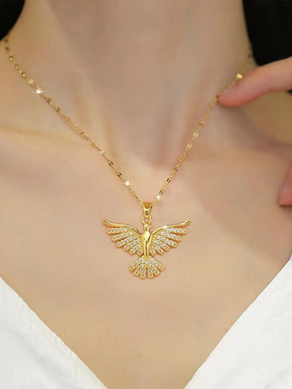 RAIRA Modern Style Classic Style Eagle 304 Stainless Steel Copper 18K Gold Plated Zircon Pendant Necklace
