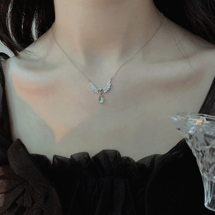 RAIRA Fashion Angel Wings Water Droplets Alloy Inlay Rhinestones Women's Pendant Necklace 1 Piece