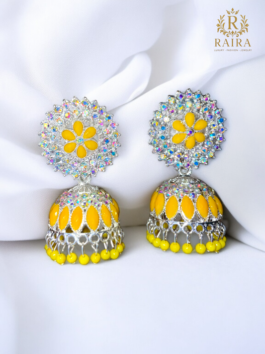 RAIRA Traditional Indian Gold Plated yellow Polki , Crystal Studded Jhumka Earring For Women & girls