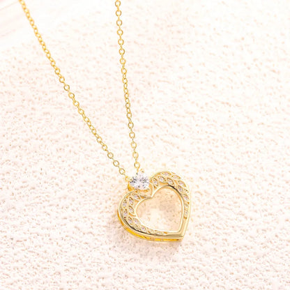 RAIRA Elegant Glam Luxurious Heart Shape Copper Zircon 18K Gold Plated Hollow Out Inlay Pendant Necklace