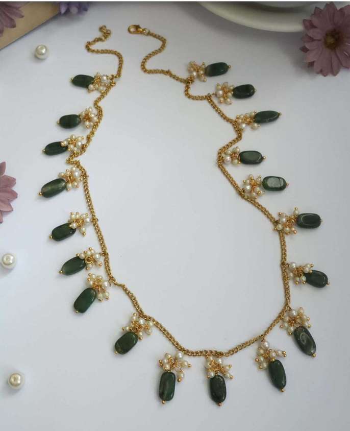 RAIRA Green Pearls Stone And Trinket Necklace