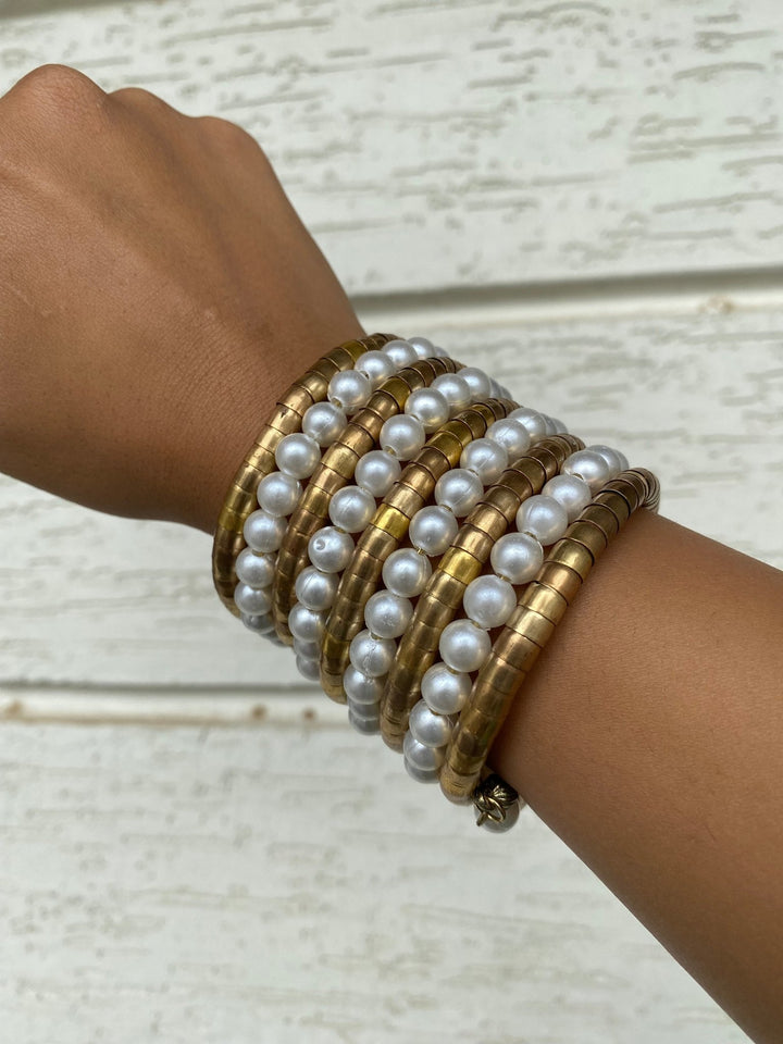 RAIRA Golden Pearl Spiral Boho Chic Bangle for Girls/Women