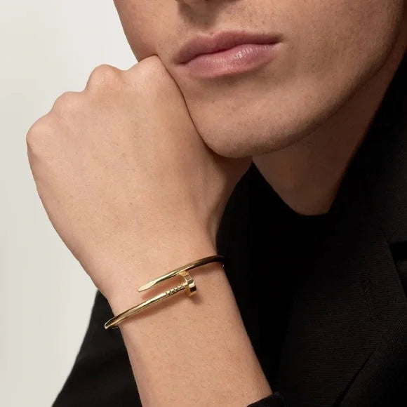 RAIRA Latest Fashion Elegant Stainless Steel Gold Plated Statement Style Nail Kada Bracelet for Women and Girls,