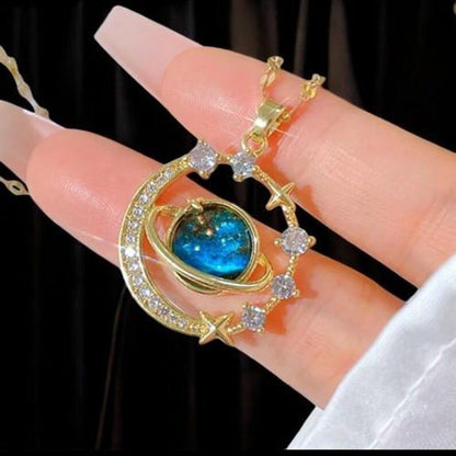 RAIRA Gold Plated Planet Necklace : Zirconia Chokers Moon and Saturn Necklace Gifts for Women & Girl's
