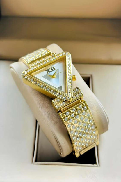RAIRA Diamond Studded Triangle case and brecelet Strap Quartz Analogue Wrist Watches for Women's & Girl's
