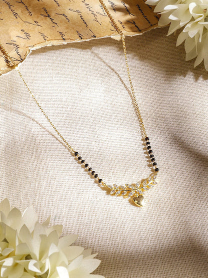 RAIRA Gold-Plated Mangalsutra Necklace with Black Beads, Heart-Shaped Mangalsutra