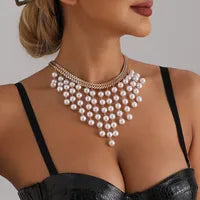 RAIRA Vintage Pearl Multi-Layer Tassel Pearl Beads Collar Choker Necklace