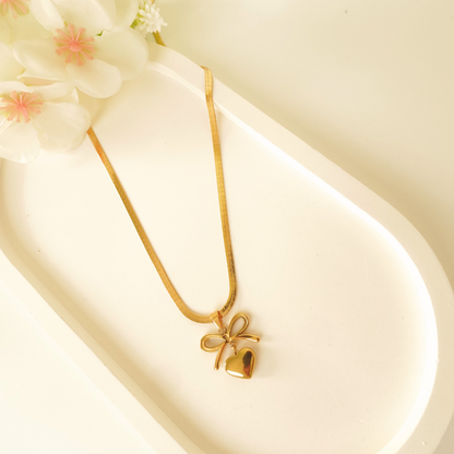 RAIRA Bow-Heart Linked Necklace for Women & Girls | Anti-Tarnish Waterproof Jewelry | Birthday, Anniversary & Wedding Gift for Wife, Mother, Sister