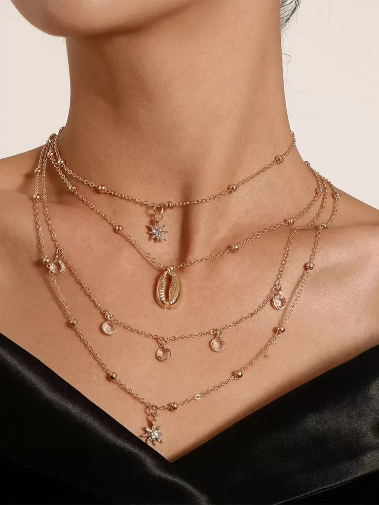 RAIRA Fashion Elegant Crystal Pendant Necklace Retro Multi-Layer Necklaces Women & Girl's Jewelery Accessories (Golden