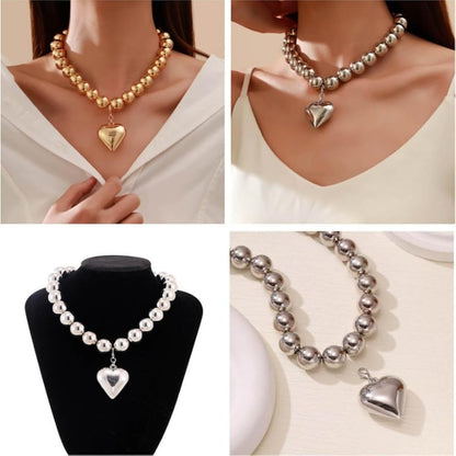 RAIRA Ball Beaded Chain and Heart Pendant Necklace for Women Trendy Choker