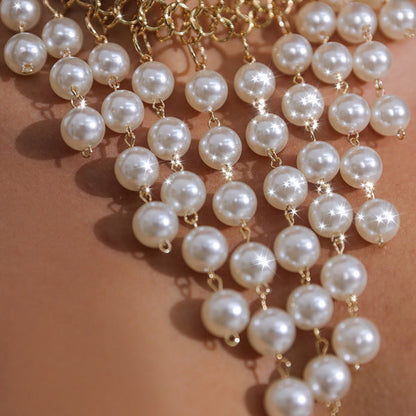 RAIRA Vintage Pearl Multi-Layer Tassel Pearl Beads Collar Choker Necklace