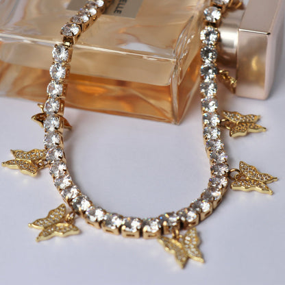RAIRA Stainless Steel Gold plated Butterfly Crystal Necklace For Women & Girls