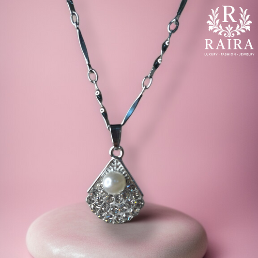 RAIRA Crystal Pearl Pendant For Women & Girls Silver cubic zirconia Stainless Steel Pandent