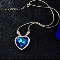 Heart of Ocean Pendant Crystal Gemstone Pendant Silver Chain Necklace for Women Girls