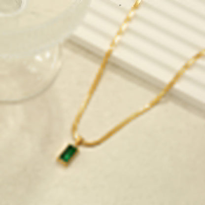 RAIRA Necklace for Women Stainless Steel Geometric Square Green Crystal Pendant Necklace For Women & Girls