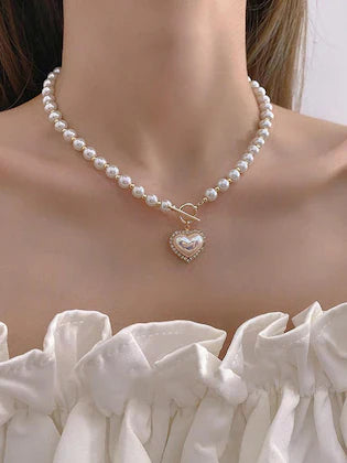RAIRA  Glossy White Pearls Heart Shaped Necklace for Women & Girl's