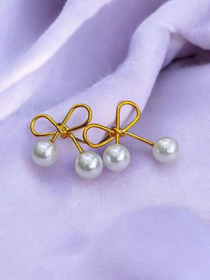 RAIRA GINGER Bow Shaped Pearl Studs Earrings
