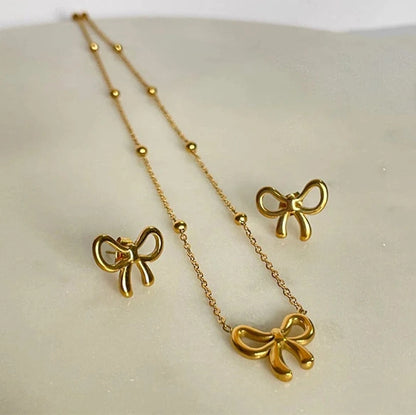 RAIRA Gold-Tone Bow Pendant Necklace & Earring Gift Set for Women & Girl's
