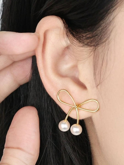 RAIRA GINGER Bow Shaped Pearl Studs Earrings
